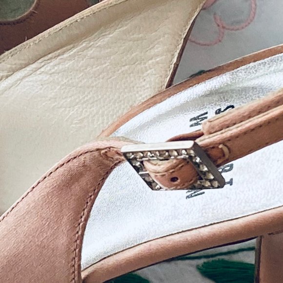 Pink Silk Stuart Weitzman Open Toe Slingback Heels - Picture 3 of 16